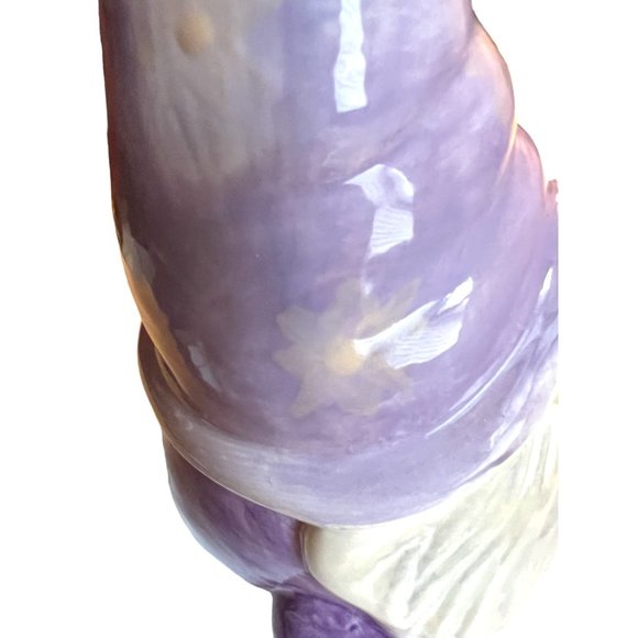 Hand-Painted GNOME Ceramic Decor Pastel Lilac 8.75" tall Whimsical - Picture 5 of 14